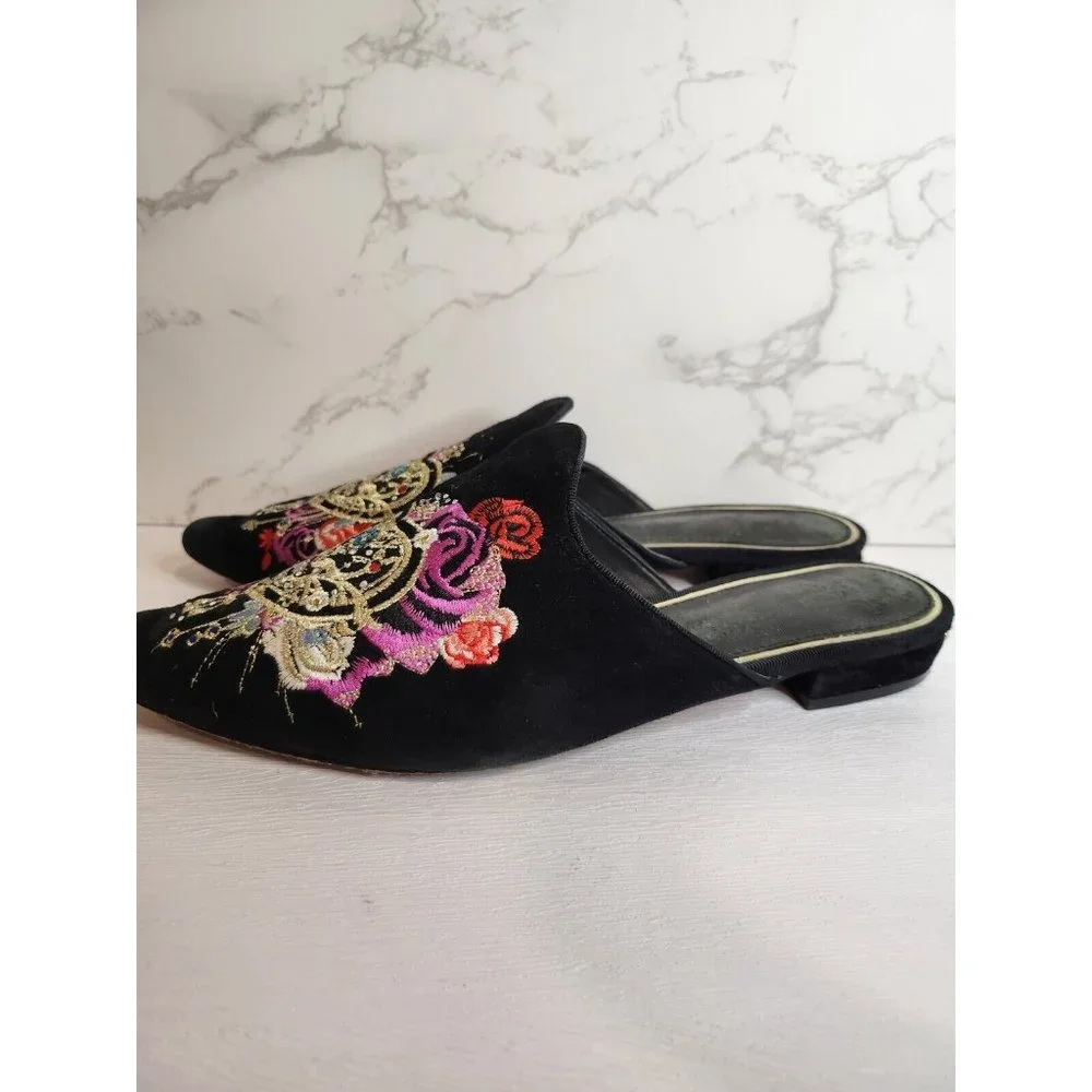 Camilla Franks sz 39 Slipper Shoe Slip on Mules Suede Embellished Embroidered - Picture 6 of 8
